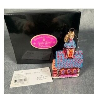 Christopher Radko Candy Corner Church Gem Glass Ornament 00-505-0 Brown Blue Box